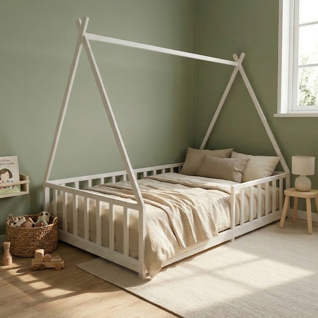 Cama Cercadinho com Cabaninha - Branco