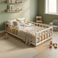 Cama Cercadinho - Branco com grades em Pinho Natural