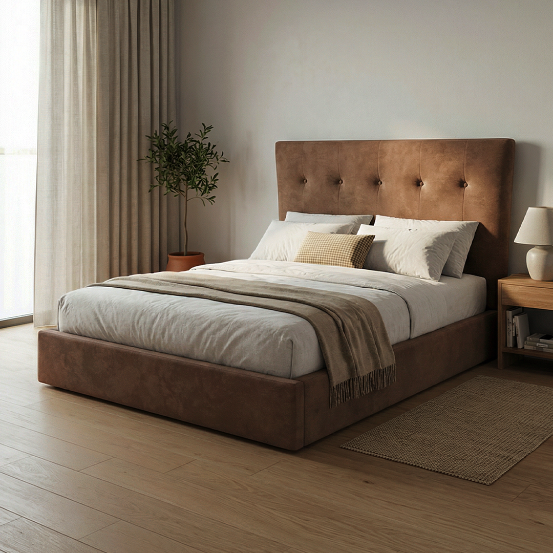 Cama Estofada Botões - Castanho "Roma"