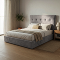 Cama Estofada Botões - Cinzento claro